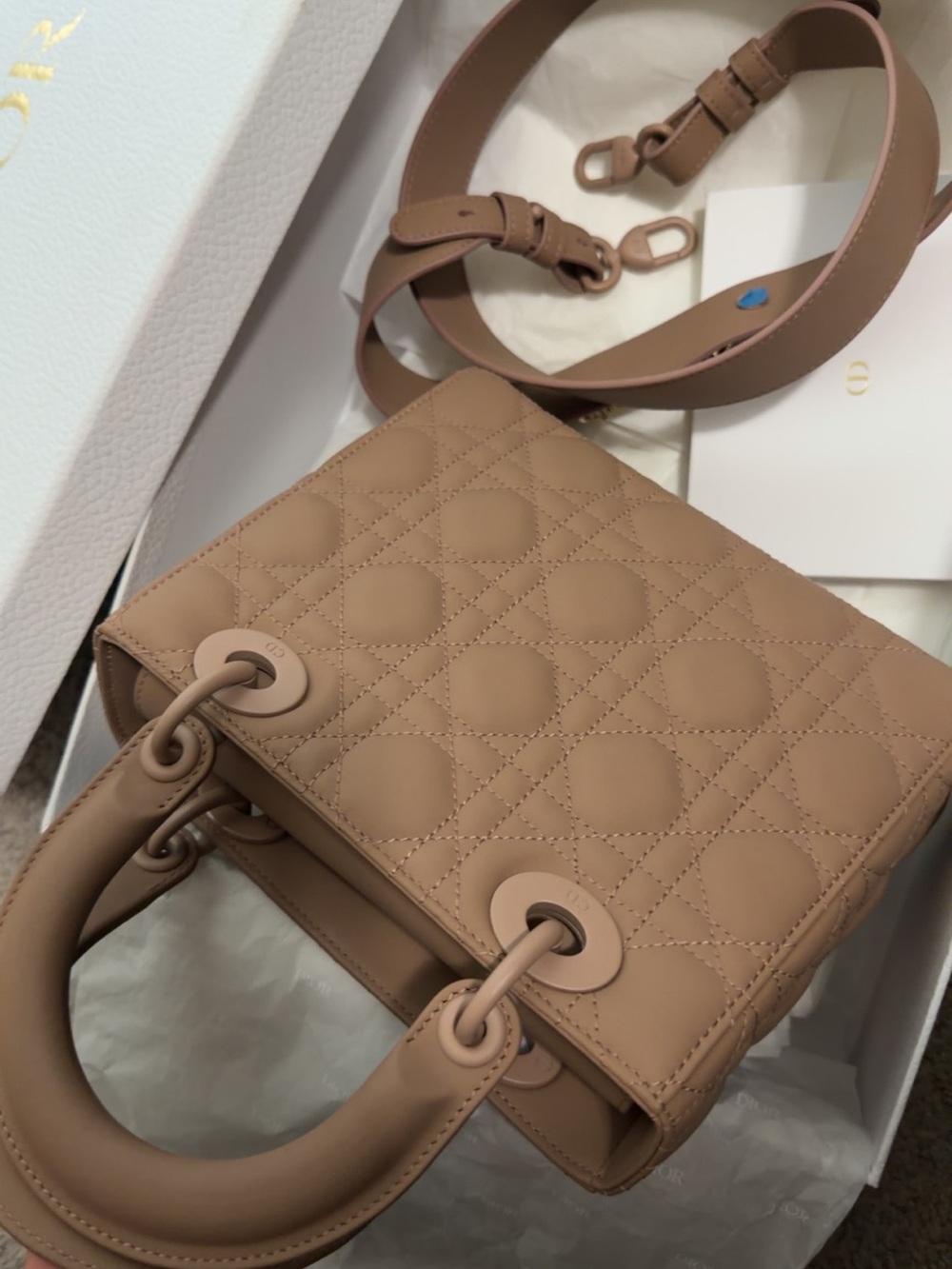 Dior Tan Lady Dior Quilted Leather Satchel - Picture 6 of 7